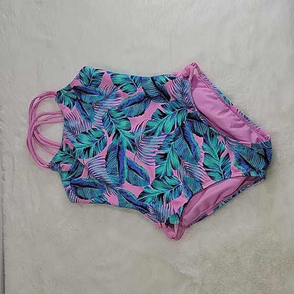 Glitter Beach Tropical Leaves One Piece Suit  Size 8 - Picture 1 of 5